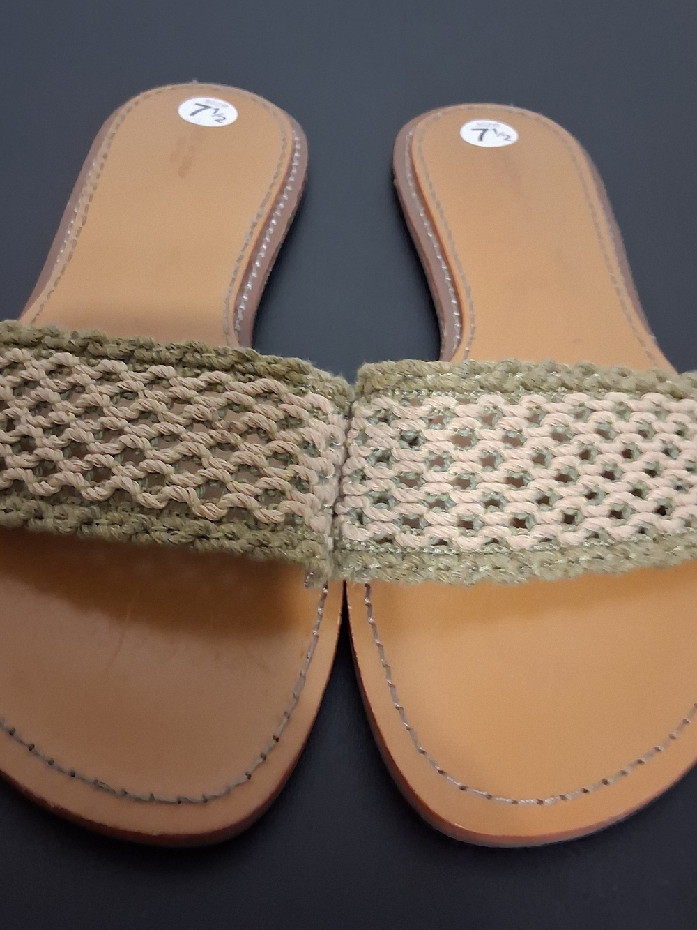 rag & bone Olive and Beige Woven Melrose Slide Sandals